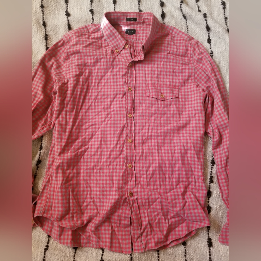 Mens Slim Fit J Crew Button Down Checkered Shirt